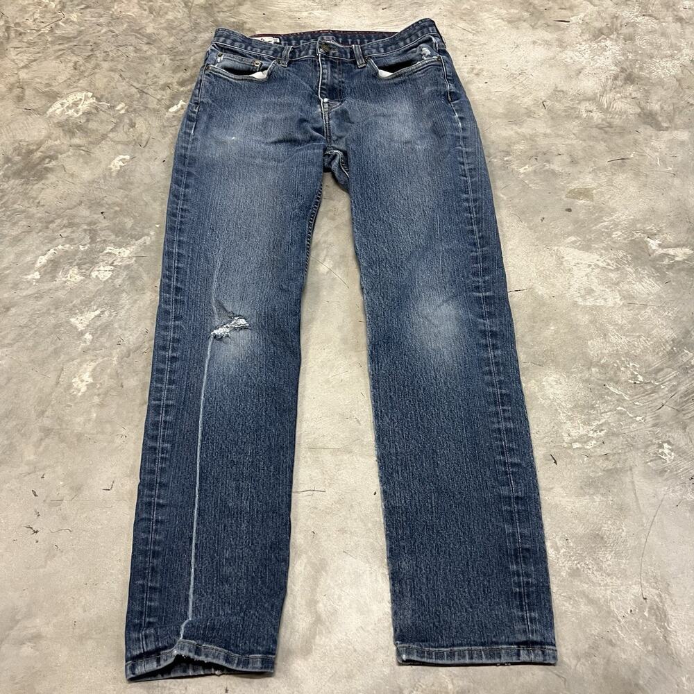 American Giant Jeans Mens 32x32 Blue 218 Straight Maritime Denim Distressed
